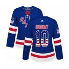 Women Adidas New York Rangers #10 Ron Duguay Authentic Royal Blue USA Flag Fashion NHL Jersey