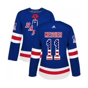 Women Adidas New York Rangers #11 Mark Messier Authentic Royal Blue USA Flag Fashion NHL Jersey