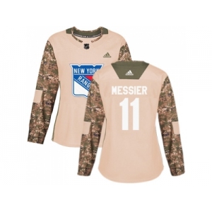 Women Adidas New York Rangers #11 Mark Messier Camo Authentic 2017 Veterans Day Stitched NHL Jersey