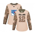 Women Adidas New York Rangers #12 Peter Holland Authentic Camo Veterans Day Practice NHL Jersey