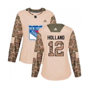 Women Adidas New York Rangers #12 Peter Holland Authentic Camo Veterans Day Practice NHL Jersey