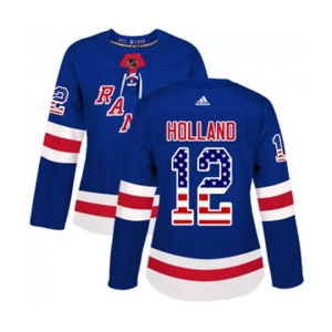 Women Adidas New York Rangers #12 Peter Holland Authentic Royal Blue USA Flag Fashion NHL Jersey