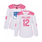 Women Adidas New York Rangers #12 Peter Holland Authentic White Pink Fashion NHL Jersey