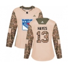 Women Adidas New York Rangers #13 Kevin Hayes Authentic Camo Veterans Day Practice NHL Jersey