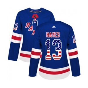 Women Adidas New York Rangers #13 Kevin Hayes Authentic Royal Blue USA Flag Fashion NHL Jersey