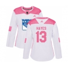 Women Adidas New York Rangers #13 Kevin Hayes Authentic White Pink Fashion NHL Jersey