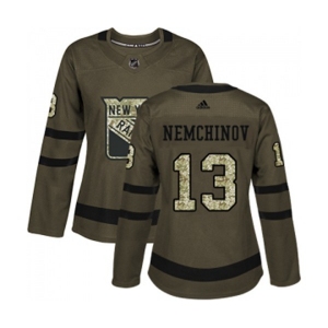 Women Adidas New York Rangers #13 Sergei Nemchinov Authentic Green Salute to Service NHL Jersey