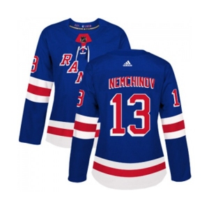 Women Adidas New York Rangers #13 Sergei Nemchinov Authentic Royal Blue Home NHL Jersey