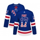 Women Adidas New York Rangers #17 Jesper Fast Authentic Royal Blue USA Flag Fashion NHL Jersey