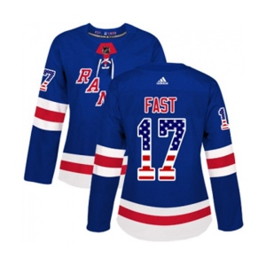 Women Adidas New York Rangers #17 Jesper Fast Authentic Royal Blue USA Flag Fashion NHL Jersey