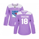 Women Adidas New York Rangers #18 Walt Tkaczuk Authentic Purple Fights Cancer Practice NHL Jersey