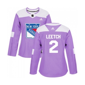Women Adidas New York Rangers #2 Brian Leetch Authentic Purple Fights Cancer Practice NHL Jersey