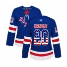 Women Adidas New York Rangers #20 Chris Kreider Authentic Royal Blue USA Flag Fashion NHL Jersey