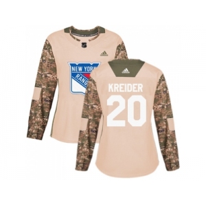 Women Adidas New York Rangers #20 Chris Kreider Camo Authentic 2017 Veterans Day Stitched NHL Jersey