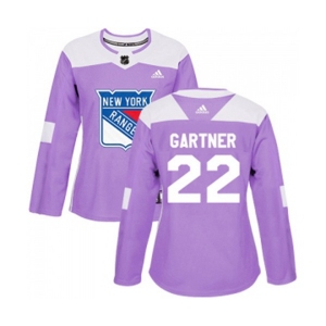 Women Adidas New York Rangers #22 Mike Gartner Authentic Purple Fights Cancer Practice NHL Jersey