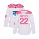 Women Adidas New York Rangers #22 Mike Gartner Authentic White Pink Fashion NHL Jersey