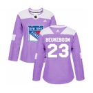 Women Adidas New York Rangers #23 Jeff Beukeboom Authentic Purple Fights Cancer Practice NHL Jersey