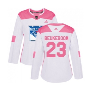 Women Adidas New York Rangers #23 Jeff Beukeboom Authentic White Pink Fashion NHL Jersey