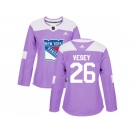 Women Adidas New York Rangers #26 Jimmy Vesey Purple Authentic Fights Cancer Stitched NHL Jersey