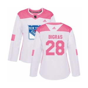 Women Adidas New York Rangers #28 Chris Bigras Authentic White Pink Fashion NHL Jersey