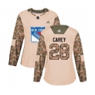 Women Adidas New York Rangers #28 Paul Carey Authentic Camo Veterans Day Practice NHL Jersey