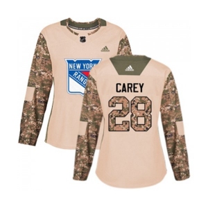 Women Adidas New York Rangers #28 Paul Carey Authentic Camo Veterans Day Practice NHL Jersey