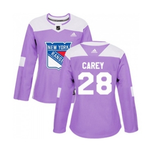 Women Adidas New York Rangers #28 Paul Carey Authentic Purple Fights Cancer Practice NHL Jersey