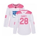 Women Adidas New York Rangers #28 Paul Carey Authentic White Pink Fashion NHL Jersey