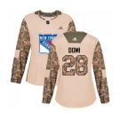 Women Adidas New York Rangers #28 Tie Domi Authentic Camo Veterans Day Practice NHL Jersey