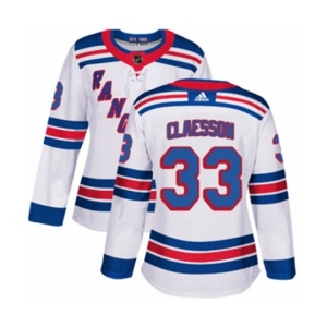 Women Adidas New York Rangers #33 Fredrik Claesson Authentic White Away NHL Jersey