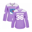 Women Adidas New York Rangers #36 Glenn Anderson Authentic Purple Fights Cancer Practice NHL Jersey