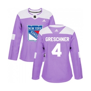 Women Adidas New York Rangers #4 Ron Greschner Authentic Purple Fights Cancer Practice NHL Jersey