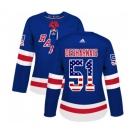 Women Adidas New York Rangers #51 David Desharnais Authentic Royal Blue USA Flag Fashion NHL Jersey