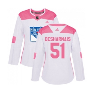 Women Adidas New York Rangers #51 David Desharnais Authentic White Pink Fashion NHL Jersey