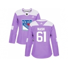 Women Adidas New York Rangers #61 Rick Nash Purple Authentic Fights Cancer Stitched NHL Jersey