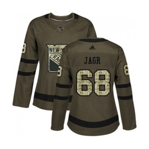 Women Adidas New York Rangers #68 Jaromir Jagr Authentic Green Salute to Service NHL Jersey