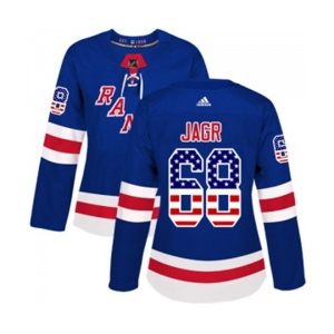 Women Adidas New York Rangers #68 Jaromir Jagr Authentic Royal Blue USA Flag Fashion NHL Jersey