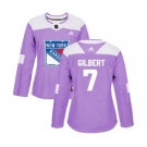 Women Adidas New York Rangers #7 Rod Gilbert Authentic Purple Fights Cancer Practice NHL Jersey