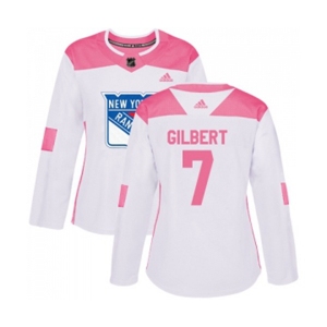 Women Adidas New York Rangers #7 Rod Gilbert Authentic White Pink Fashion NHL Jersey