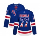 Women Adidas New York Rangers #77 Anthony DeAngelo Authentic Royal Blue USA Flag Fashion NHL Jersey