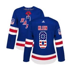 Women Adidas New York Rangers #8 Kevin Klein Authentic Royal Blue USA Flag Fashion NHL Jersey