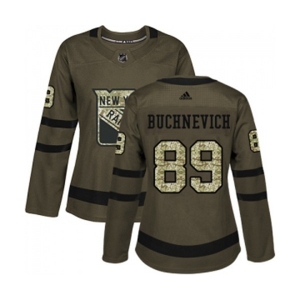 Women Adidas New York Rangers #89 Pavel Buchnevich Authentic Green Salute to Service NHL Jersey