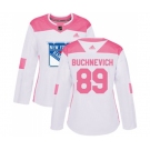 Women Adidas New York Rangers #89 Pavel Buchnevich Authentic White Pink Fashion NHL Jersey