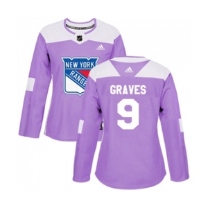 Women Adidas New York Rangers #9 Adam Graves Authentic Purple Fights Cancer Practice NHL Jersey