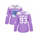 Women Adidas New York Rangers #93 Mika Zibanejad Purple Authentic Fights Cancer Stitched NHL Jersey