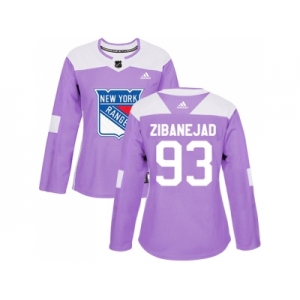 Women Adidas New York Rangers #93 Mika Zibanejad Purple Authentic Fights Cancer Stitched NHL Jersey