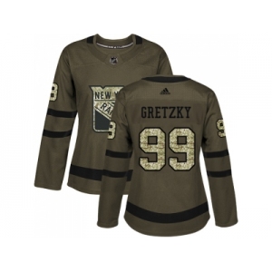 Women Adidas New York Rangers #99 Wayne Gretzky Green Salute to Service Stitched NHL Jersey