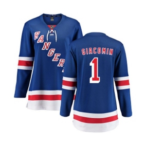 Women New York Rangers #1 Eddie Giacomin Fanatics Branded Royal Blue Home Breakaway NHL Jersey