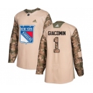 Youth Adidas New York Rangers #1 Eddie Giacomin Authentic Camo Veterans Day Practice NHL Jersey