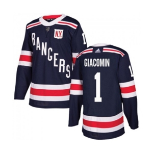 Youth Adidas New York Rangers #1 Eddie Giacomin Authentic Navy Blue 2018 Winter Classic NHL Jersey